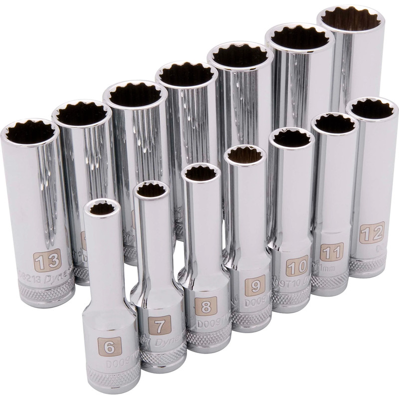 3/8" Drive 14pc 12-Point Deep Metric Socket Set, 6mm - 19mm